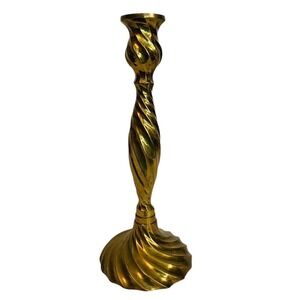 Vintage Brass Twisted Candlestick Holder Ornate Swirl Design Hollywood Regency